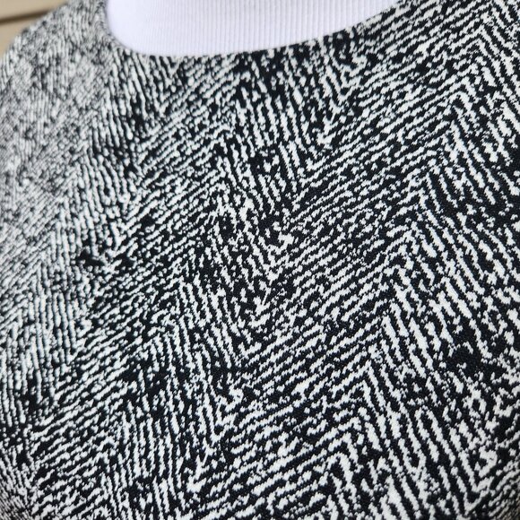 Calvin Klein Knit A-Line Dress Tweed Look Black White Sleeveless Tie Waist - Picture 6 of 16